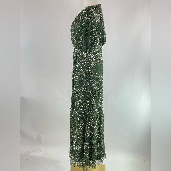 Ieena for Mac Duggal Draped Sleeve Emerald Sequin Gown, 4 - Picture 4 of 10